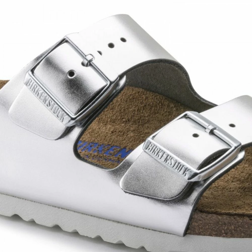 Birkenstock Women's Arizona Softbed Leather In Metallic Silver (Narrow Width) 7 Birkenstock Women's Arizona Softbed Leather In Metallic Silver (Narrow Width) - Image 5