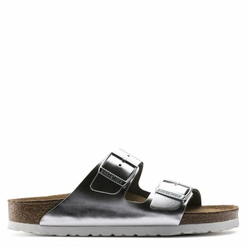Birkenstock Women's Arizona Softbed Leather In Metallic Silver (Narrow Width) 3 Birkenstock Women's Arizona Softbed Leather In Metallic Silver (Narrow Width)