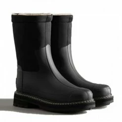 Hunter Women's Refined Stitch Roll Top Sherpa Boots In Black -Shoe Shop wfs1010nes blk 3 1100x